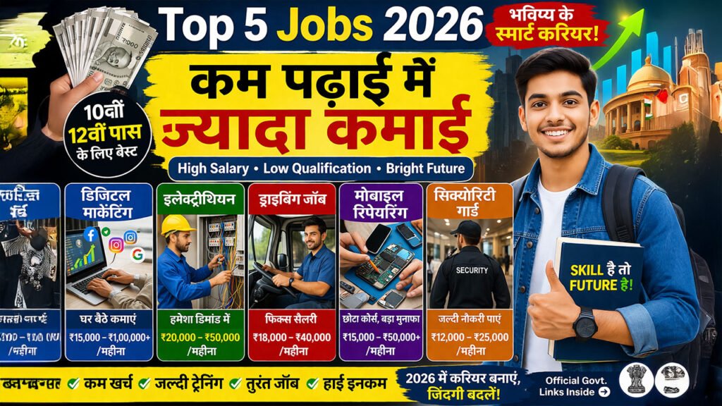 कम पढ़ाई में ₹1,00,000 महीना! 2026 की Top 5 Jobs पूरी जानकारी