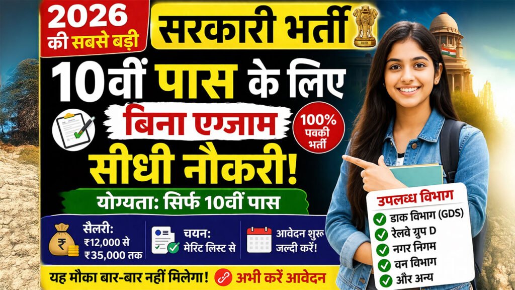10th Pass Govt Job 2026: बिना एग्जाम सीधे जॉइनिंग, मौका न चूकें